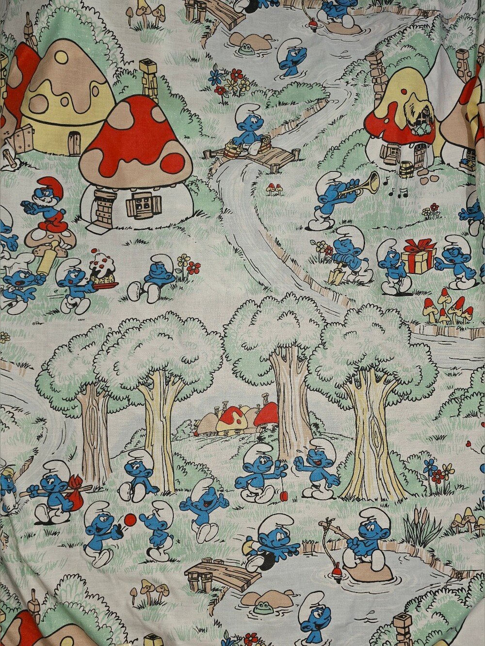 Vintage 1980's Smurf Twin Flat Sheet HTF RARE
